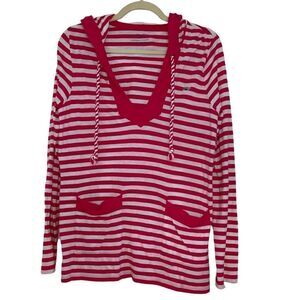 Vineyard Vines Pink & White Striped Hooded Tee - M